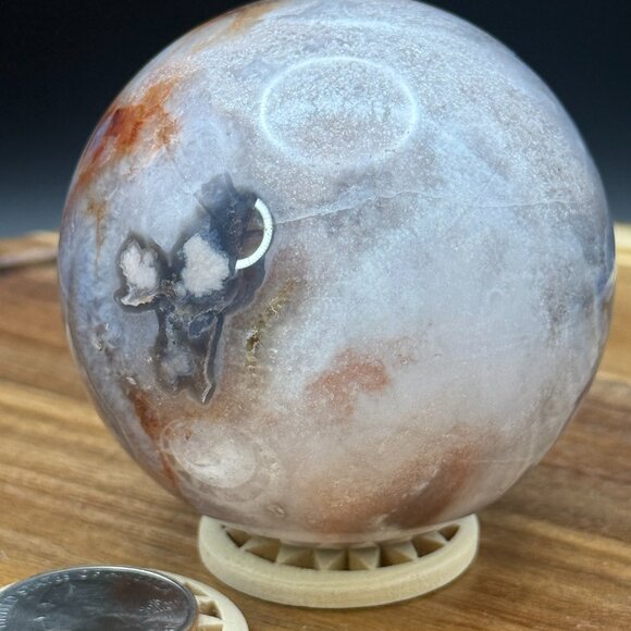 Blue Flower Agate Asterism Sakura Sphere Crystal Polished Natural 66.5mm 402.56g - Picture 9 of 11